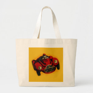 Red Yellow Old Auto Racing Car Grote Tote Bag