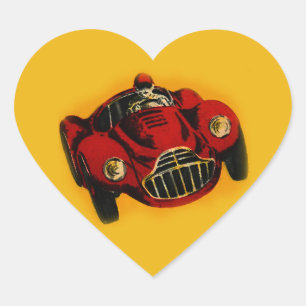 Red Yellow Old Auto Racing Car Hart Sticker