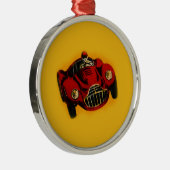 Red Yellow Old Auto Racing Car Metalen Ornament (Rechts)