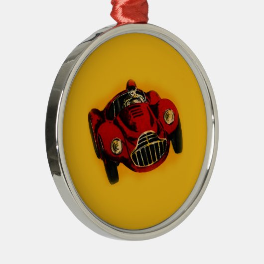 Red Yellow Old Auto Racing Car Metalen Ornament (Rechts)