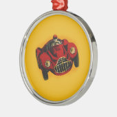 Red Yellow Old Auto Racing Car Metalen Ornament (Links)