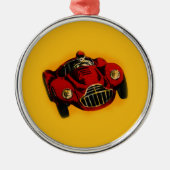 Red Yellow Old Auto Racing Car Metalen Ornament (Voorkant)
