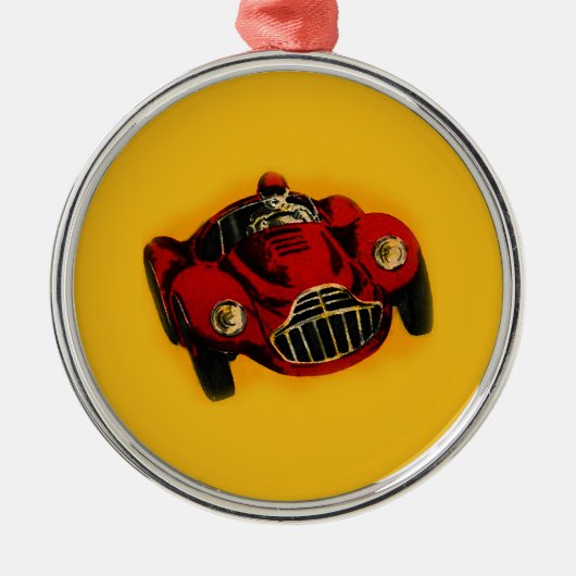 Red Yellow Old Auto Racing Car Metalen Ornament (Voorkant)