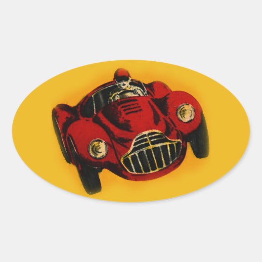 Red Yellow Old Auto Racing Car Ovale Sticker (Voorkant)