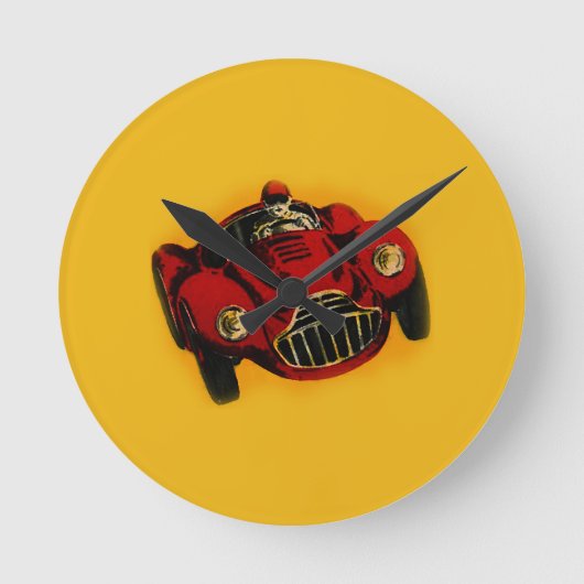 Red Yellow Old Auto Racing Car Ronde Klok (Voorkant)