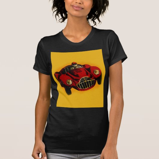 Red Yellow Old Auto Racing Car T-shirt (Voorkant)