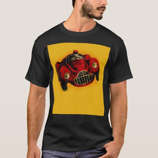 Red Yellow Old Auto Racing Car T-shirt (Voorkant)