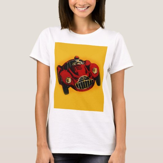 Red Yellow Old Auto Racing Car T-shirt (Voorkant)