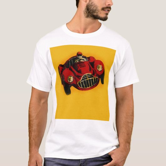 Red Yellow Old Auto Racing Car T-shirt (Voorkant)