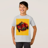 Red Yellow Old Auto Racing Car T-shirt (Voorkant volledig)