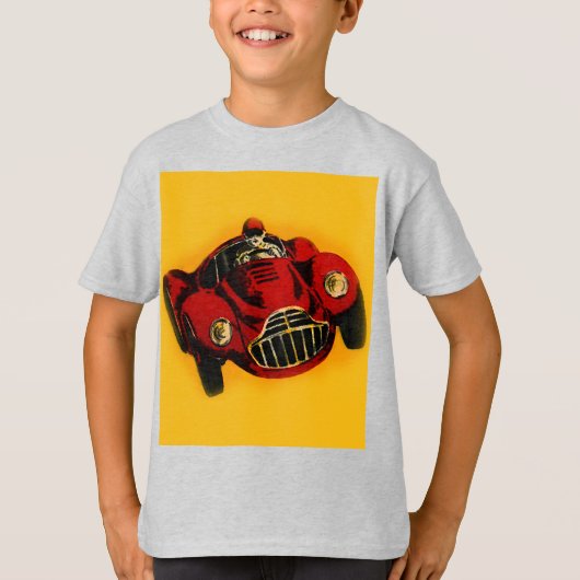 Red Yellow Old Auto Racing Car T-shirt (Voorkant)