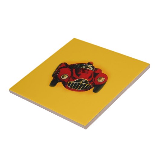 Red Yellow Old Auto Racing Car Tegeltje (Zijkant)