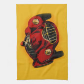 Red Yellow Old Auto Racing Car Theedoek (Verticaal)