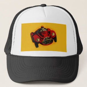 Red Yellow Old Auto Racing Car Trucker Pet