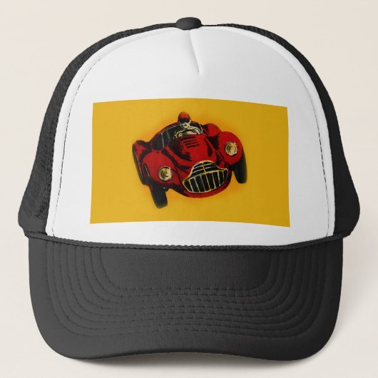 Red Yellow Old Auto Racing Car Trucker Pet (Voorkant)