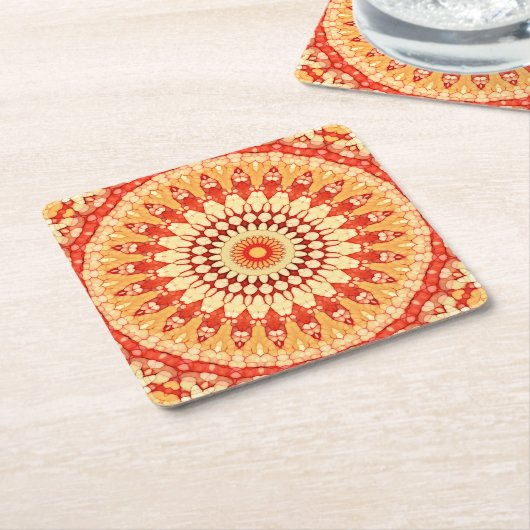 Red Yellow Oranje Summer Mandala Pattern Kartonnen Onderzetters (Schuin)