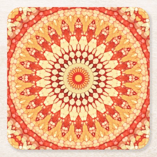Red Yellow Oranje Summer Mandala Pattern Kartonnen Onderzetters (Voorkant)