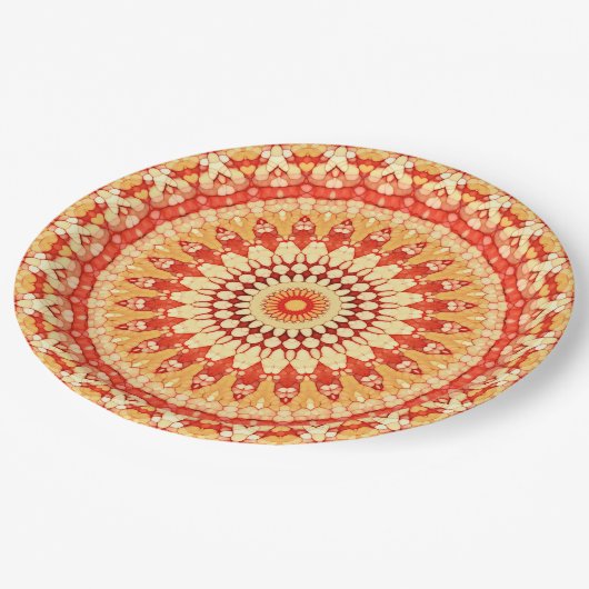 Red Yellow Oranje Summer Mandala Pattern Papieren Bordje (Gekanteld)