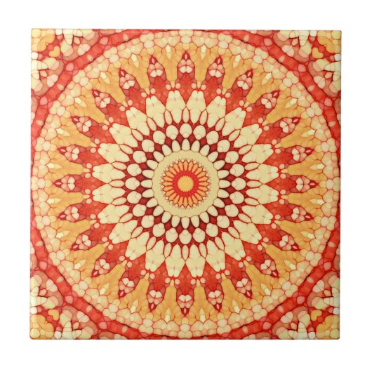 Red Yellow Oranje Summer Mandala Pattern Tegeltje (Voorkant)