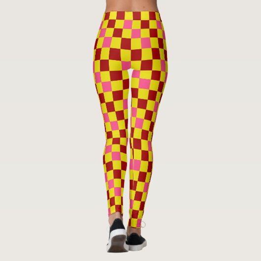 Red Yellow Pink Checkered Pattern Design  Leggings (Achterkant)