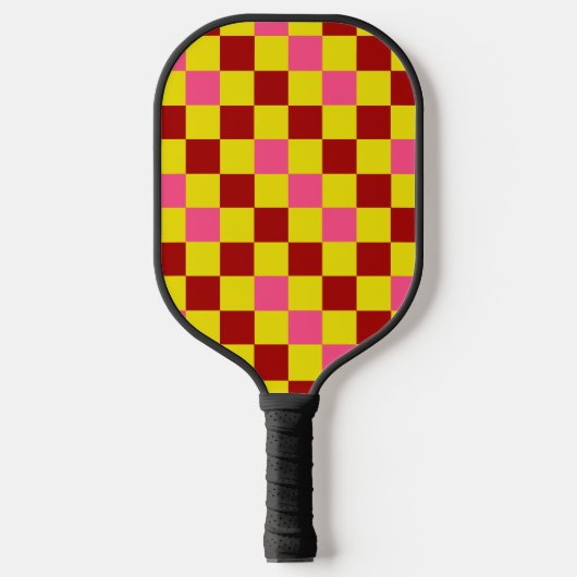 Red Yellow Pink Checkered Pattern Design Pickleball Paddle (Voorkant)