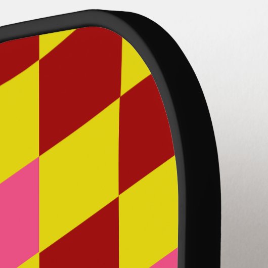 Red Yellow Pink Checkered Pattern Design Pickleball Paddle (Links Detail)
