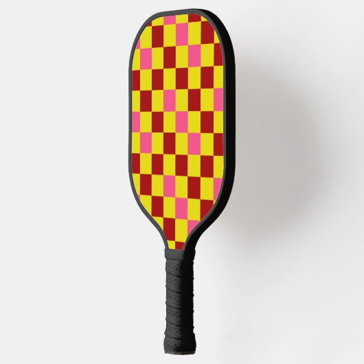 Red Yellow Pink Checkered Pattern Design Pickleball Paddle (Links)