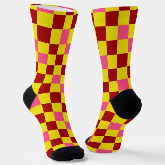 Red Yellow Pink Checkered Pattern Design  Sokken (Gebogen)