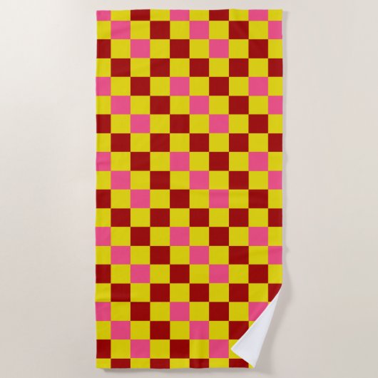 Red Yellow Pink Checkered Pattern Design Strandlaken (Voorkant)