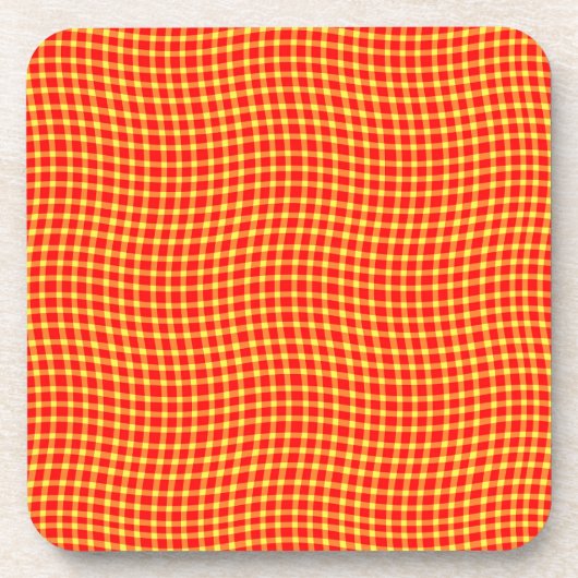 Red Yellow Plaid Checker Seamless Pattern Bier Onderzetter (Voorkant)