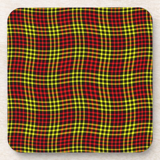 Red Yellow Plaid Checker Seamless Pattern Bier Onderzetter (Voorkant)