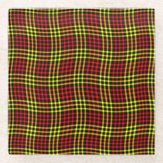 Red Yellow Plaid Checker Seamless Pattern Glazen Onderzetter (Voorkant)