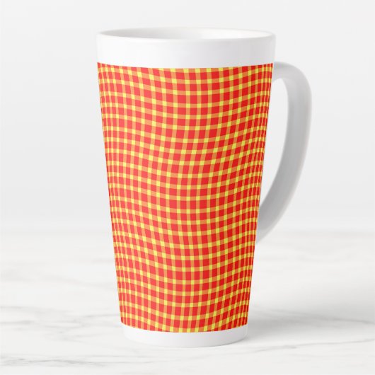 Red Yellow Plaid Checker Seamless Pattern Latte Mok (Rechterhoek)