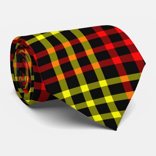 Red Yellow Plaid Checker Seamless Pattern Stropdas (Opgerold)