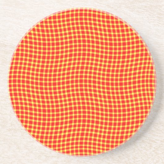 Red Yellow Plaid Checker Seamless Pattern Zandsteen Onderzetter (Voorkant)