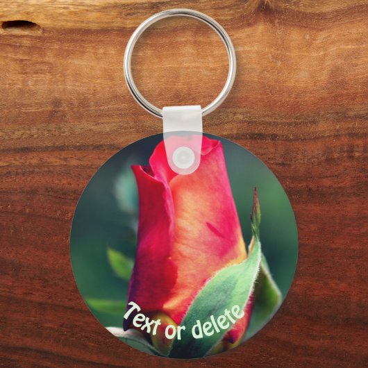 Red Yellow Rosebud Flower Personalized Sleutelhanger (Voorkant)