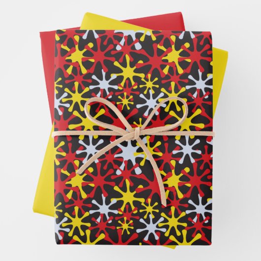 Red Yellow Star Flat Sheet Set of 3 Inpakpapier Vel (In situ)