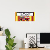 Red Yellow Striped Firetruck Birthday Party Banner Poster (Thuiskantoor)