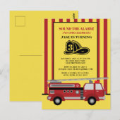 Red Yellow Striped Firevrachtwagen Child 3rd Birth Briefkaart (Voorkant / Achterkant)