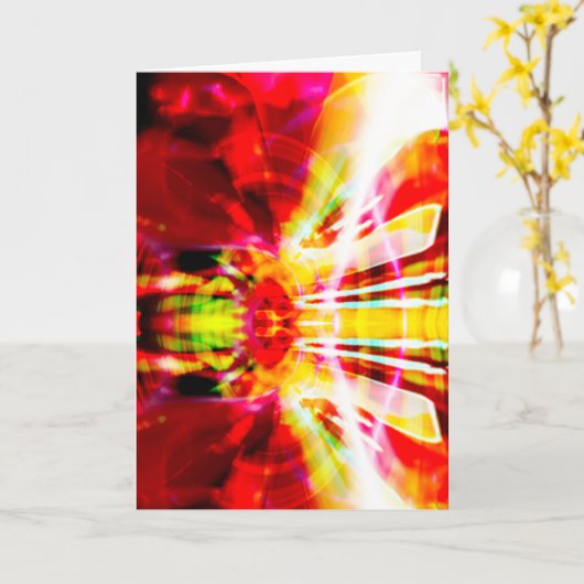 Red Yellow White Abstracte Firecracker Flower Moti Kaart (Gele Bloem)