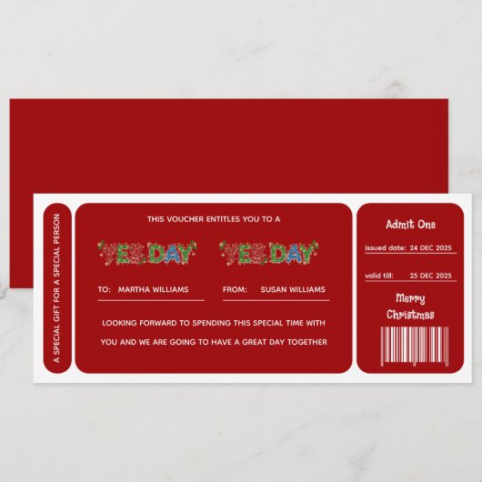 Red Yes Day Christmas Gift Voucher (Voorkant / Achterkant)