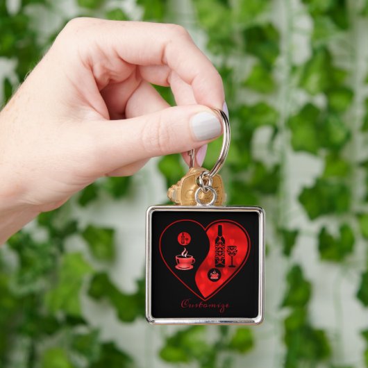 Red Yin & Yang Coffee & Wine Sleutelhanger (Hand)
