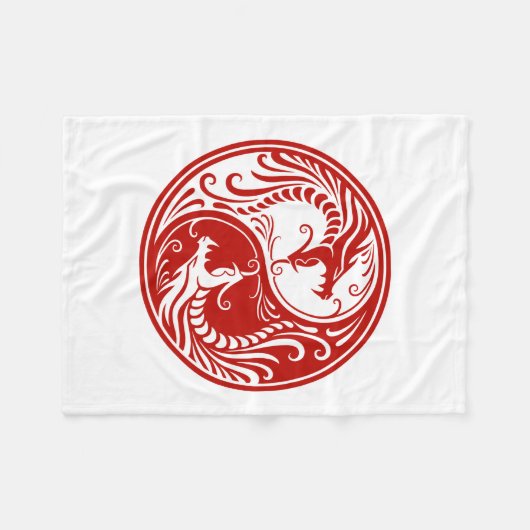 Red Yin Yang Dragons Fleece Deken (Voorkant (Horizontaal))