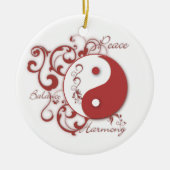 Red Yinyang met rolversiering Keramisch Ornament (Voorkant)