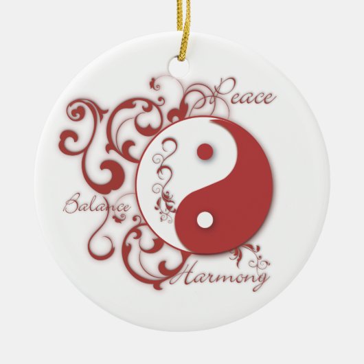 Red Yinyang met rolversiering Keramisch Ornament (Voorkant)