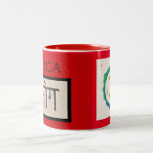 Red Yoga Om calligrafie Tweekleurige Koffiemok (Center)