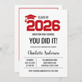 Red You Did It Graduation Photo Kaart (Voorkant / Achterkant)