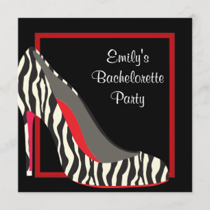 Red Zebra High Hiel Shoes Bachelorette Party Kaart