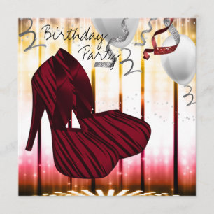 Red Zebra High Hiel Shoes Birthday Party Kaart