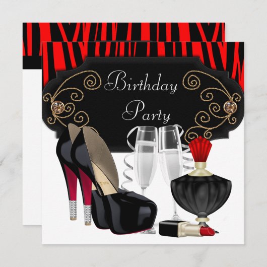 Red Zebra High Hiel Shoes Birthday Party Kaart (Voorkant / Achterkant)